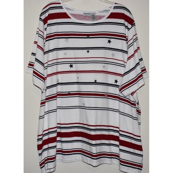 Cabin Creek 5X Short Slv Top  Stars Stripes Red White Blue 100% Cotton Pullover - Picture 4 of 16